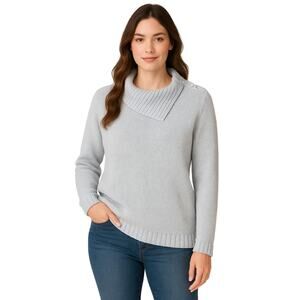 Chaps Light Blue Rib Collar Cotton Blend Sweater 1X